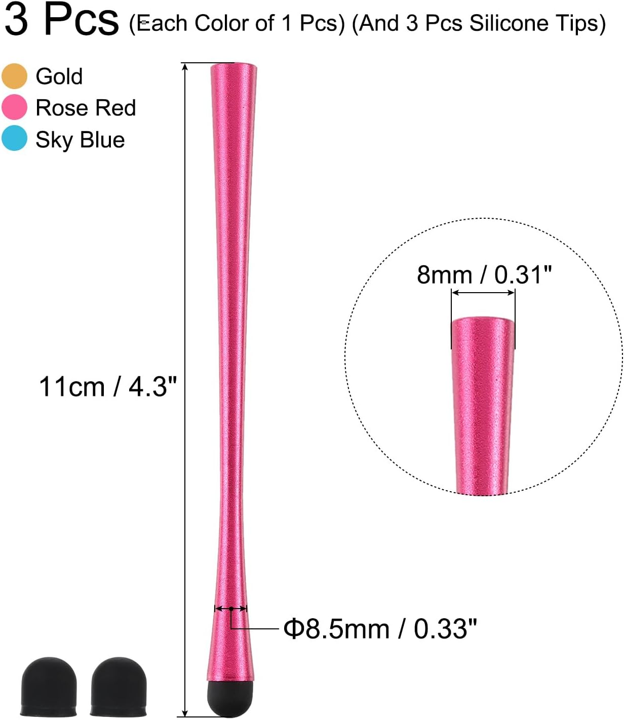 MECCANIXITY 3pcs Stylus Pens for Touch Screens, Slim Universal Capacitive Pen with 3 Extra Tips, Blue/Gold/Red