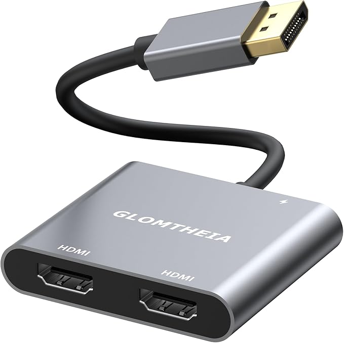 4K 60Hz DisplayPort to Dual HDMI Adapter, MST Splitter for Dual Monitor Extender, Supports Extended & Mirror Mode, Plug and Play, USB Power Cable Included