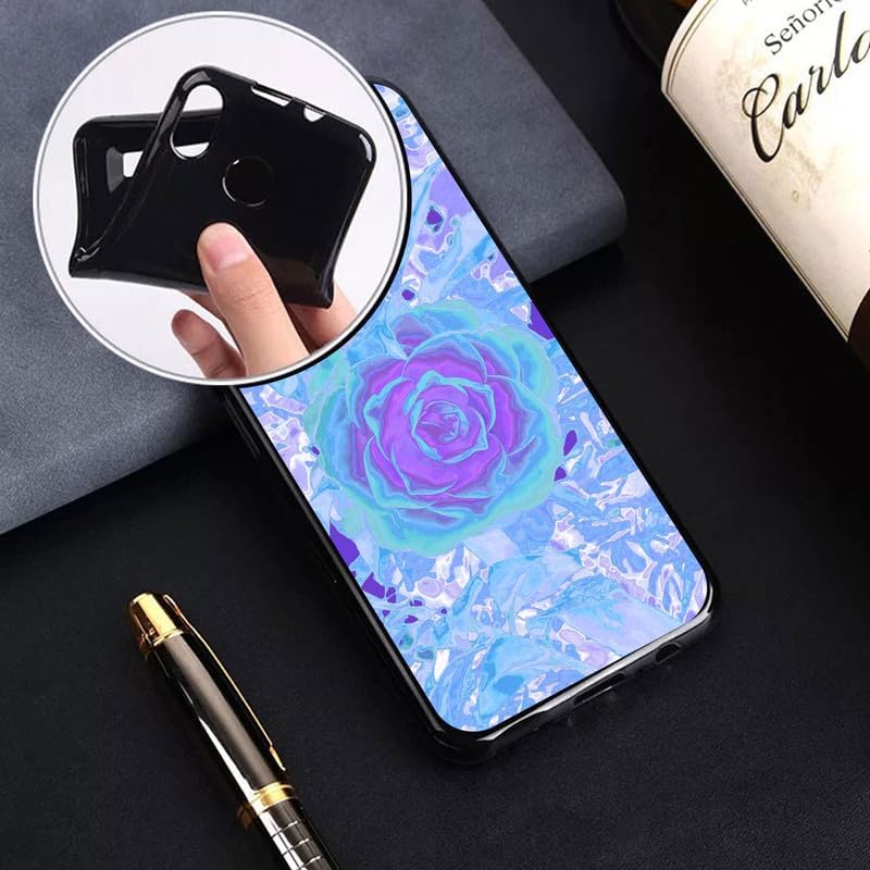 Phone Case for BLU View 5 B160V (6.56") with 1X Tempered Glass Screen Protector, Ultra-thin Soft Silicone Skin, Flowers
