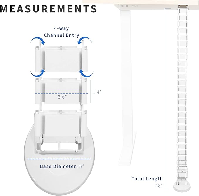 VIVO Under Desk Vertebrae Cable Management Kit, Adjustable Quad Entry Flexible Cord Organizer for Home Office, White, DESK-AC01C-W