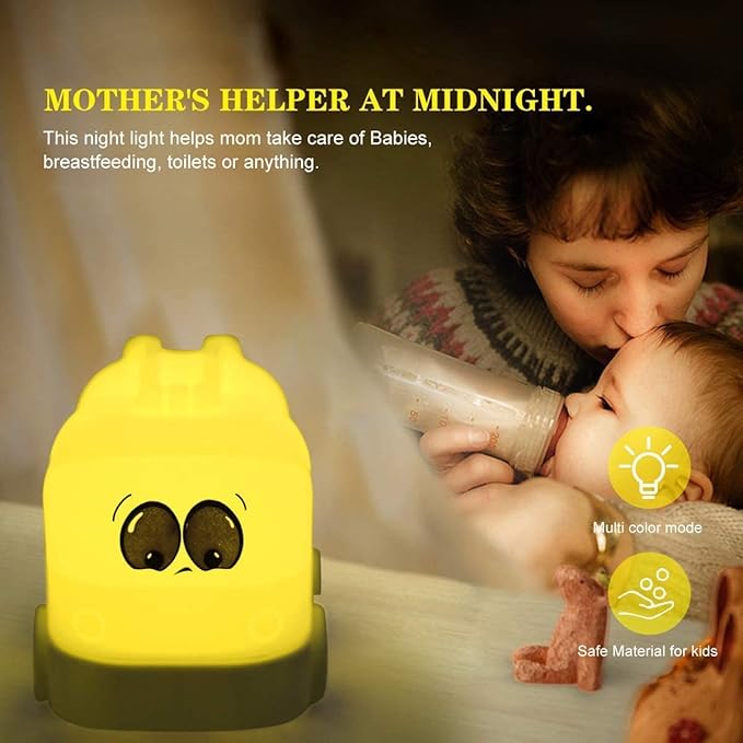 Night Light Kids with Cute Car Design Children's Room LED Bedside Lamp with Changeable RGB Colors Rechargeable Night Light Compatible with Touch Control & Remote Control - Fire Truck