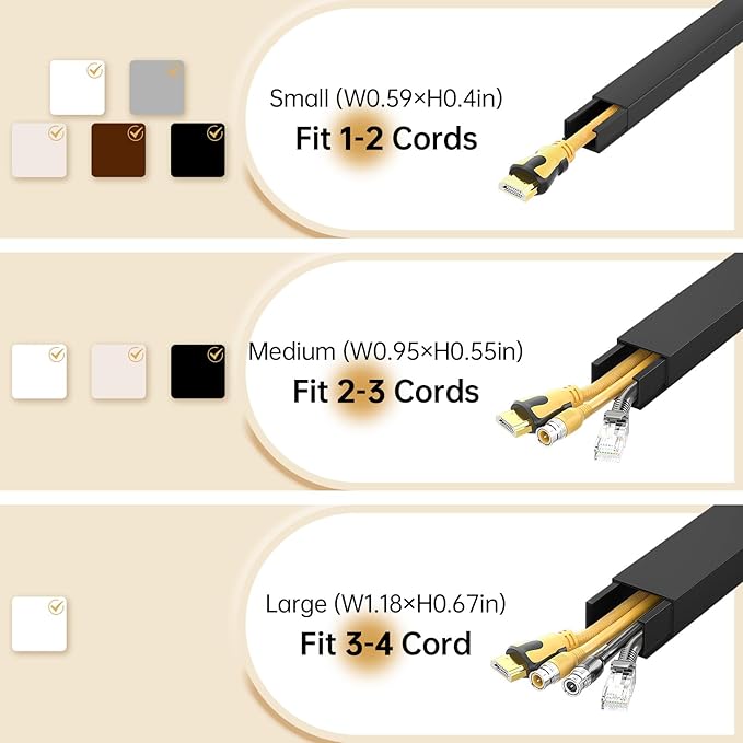 Delamu Black Cord Hider, 85in Cord Covers for Wires on Wall, One-Cord Cable Hider, Wire Hiders Wire Covers for TV Cords on Wall, Easy Mount Cable Cover Management Kit, 6X L14.2 W0.59 H0.4in, Black