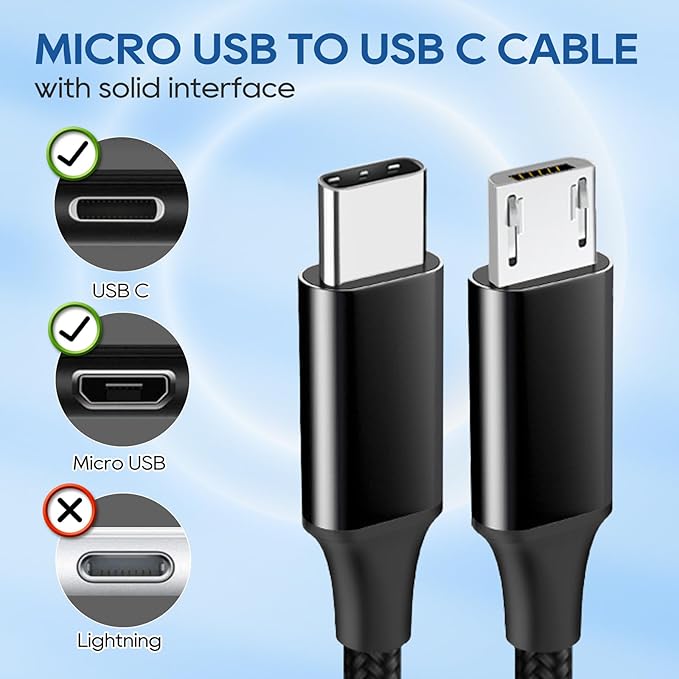 UCEC 3PCS Short USB-C to USB Cable, Braided Type-C Cable, Compatible With: Tablet, Camera, Speaker Phone - Black