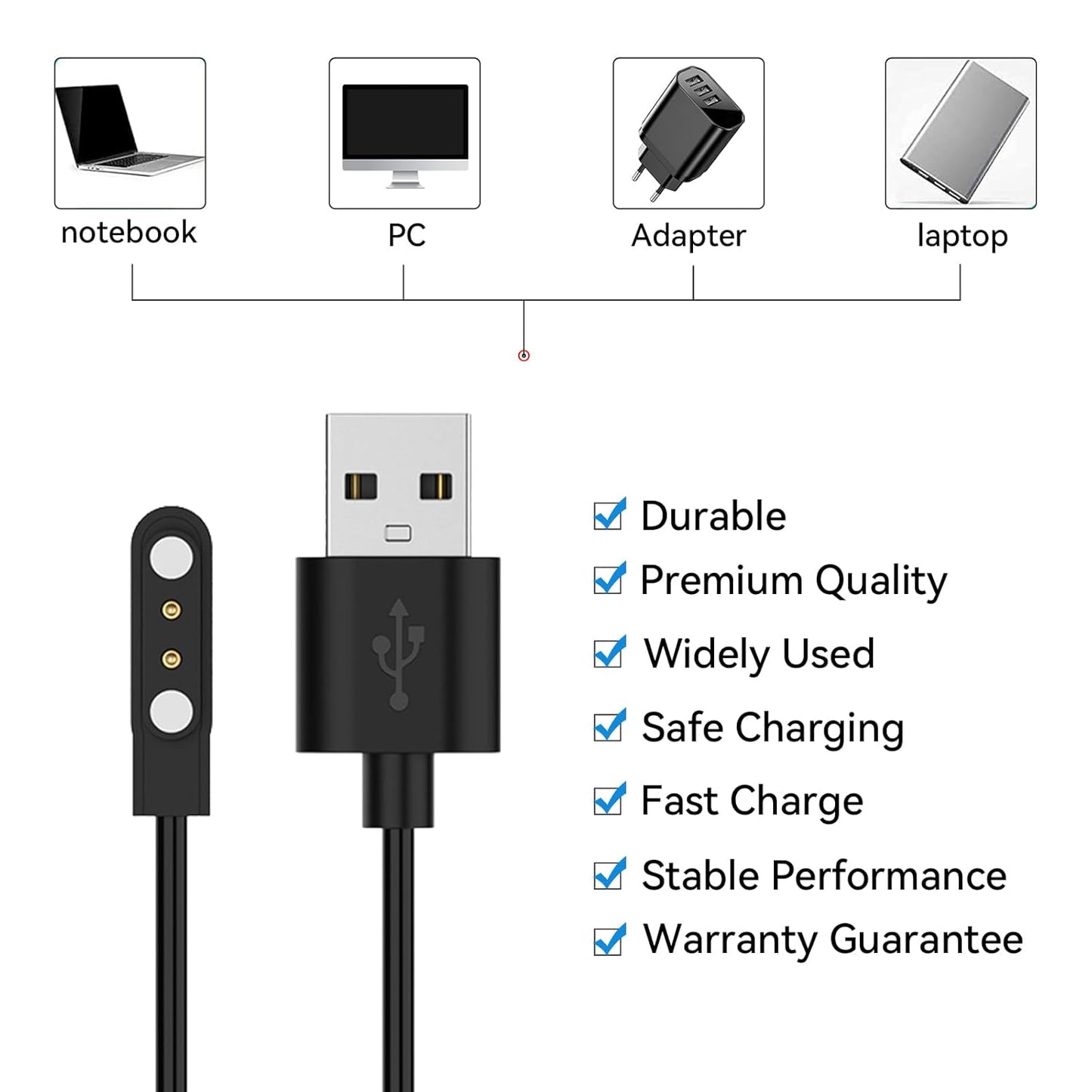 Replacement Charger Cable for OYV TGW001,TGW008/TOUCHELEX TGW008 Smart Watch, 1.6ft USB Magnetic Cord