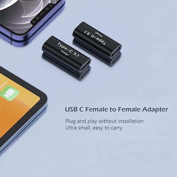USB C Female to Female Connector, 5Pack Type-C Coupler Supports Up to 10Gbps Data Transfer and 100W Fast Charging