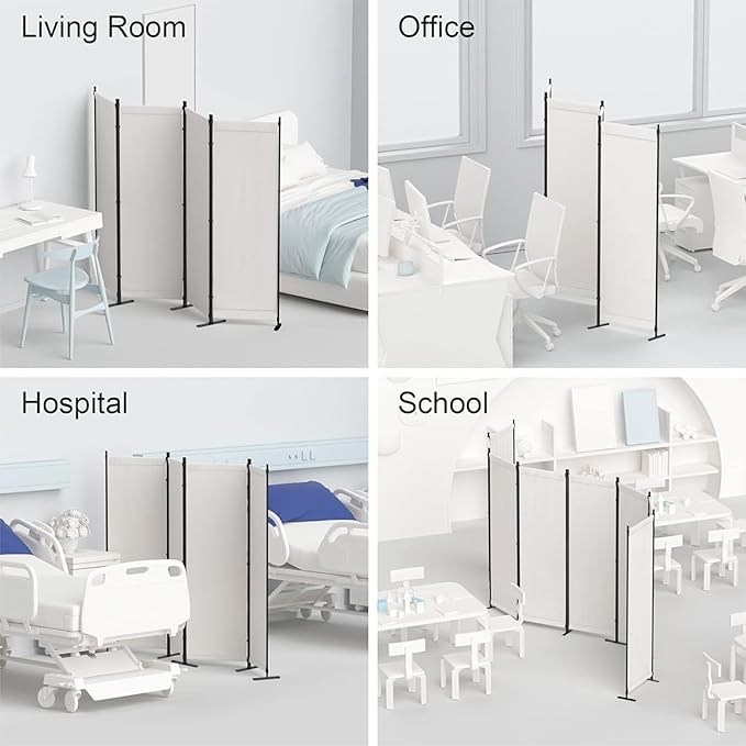 Morngardo Room Divider, Folding Privacy Screens, 4 Panel Room Partitions, 88" Foldable Wall Dividers, Portable Separating for Home Office Bedroom Dorm Decor (White)