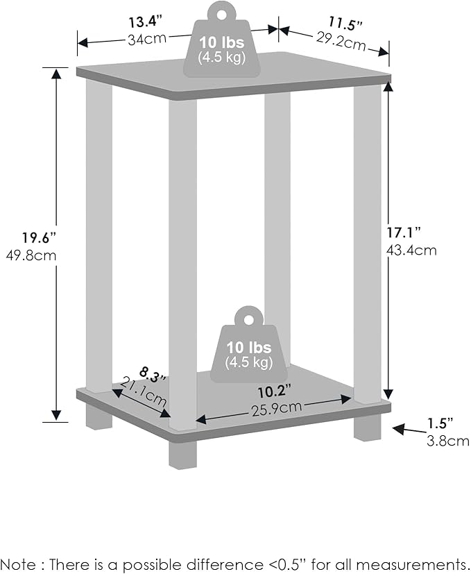 Furinno Simplistic Night Stand Set of 2, 2-Tier Small Nightstand with Open Shelf, Toolless Bedside Table, End Table, Side Table, for Bedroom, Living Room, Espresso