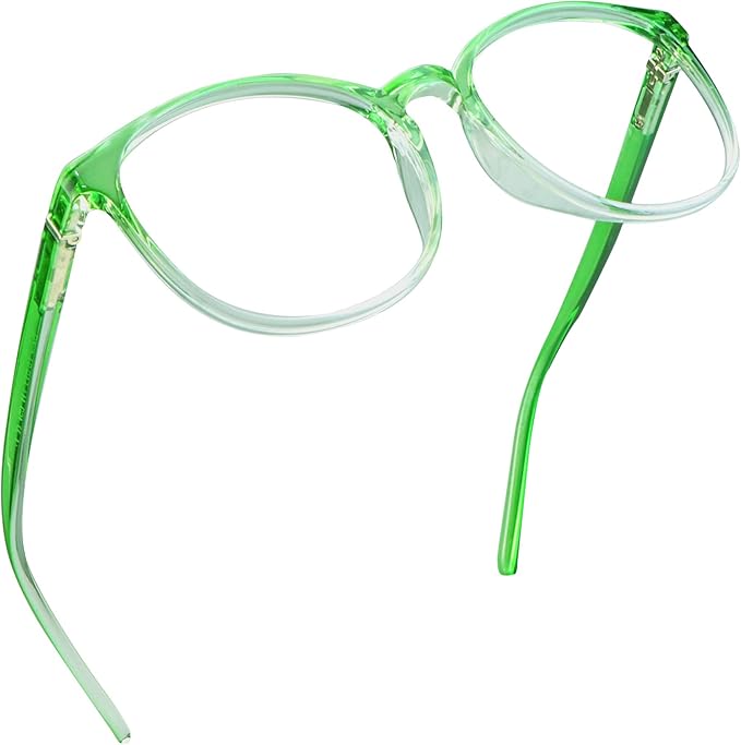LifeArt Round Blue Light Blocking Glasses, Computer Glasses, Gaming Glasses, TV Glasses for Women Men (Clear Green, 2.50 Magnification)