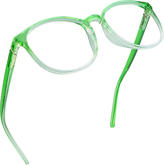 LifeArt Round Blue Light Blocking Glasses, Computer Glasses, Gaming Glasses, TV Glasses for Women Men (Clear Green, 2.50 Magnification)