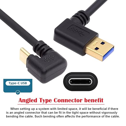 NFHK Left Angled USB3.0 Type-A to Type C USB-C Male to Male Power Data Cable 5Gbps USB-C Opposite U Shape Back Angled