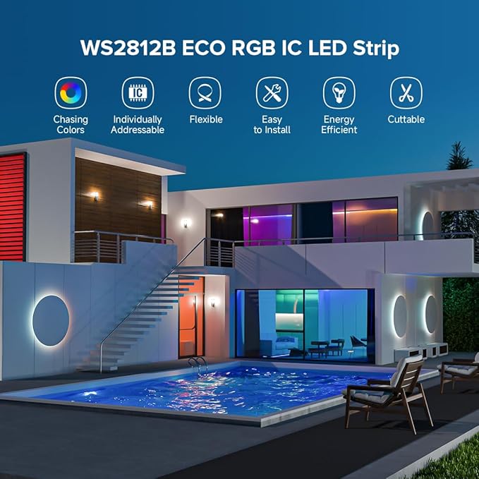 BTF-LIGHTING WS2812B RGB ECO LED Strip, Chasing Effects 5050SMD Individually Addressable 16.4FT 30Pixels/m 150Pixels Flexible Dream Color IP65 for Bedroom DIY Projects DC5V(No Adapter or Controller)