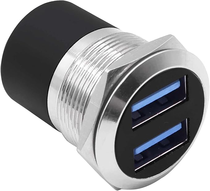 Dual USB 3.0 Panel Mount Adapter USB Type A Dual Female to 2 Female Coupler Threaded Fixed Bulkhead Mount Embedded Round Pass Though Connector for Data Transfer/Charging -Silver (Round)