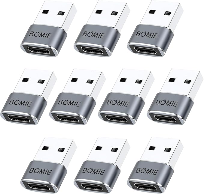 BOMIE 10 Pack USB to USB C Adapter,3A Fast Charging(PD27W/66W QC100W) 480Mbps Data Transfer,USB C Female to USB A Male OTG Adapter for M-acBook,Phone15/16/17,Pad,A-irpods,G-alaxy,X-Peria Gray