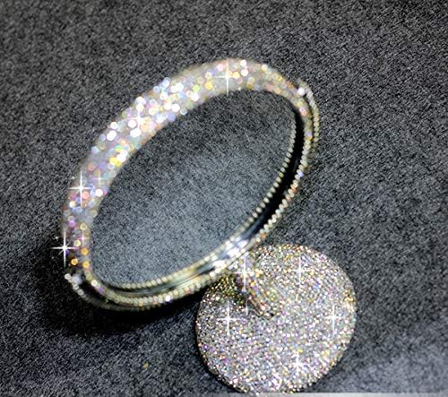 Bling Rhinestone Portable Magnified Double Sided Swivel Makeup Vanity Mirror, 360°Rotate Makeup Mirror Round Shaped Two-Sided Makeup Mirror (Silver)