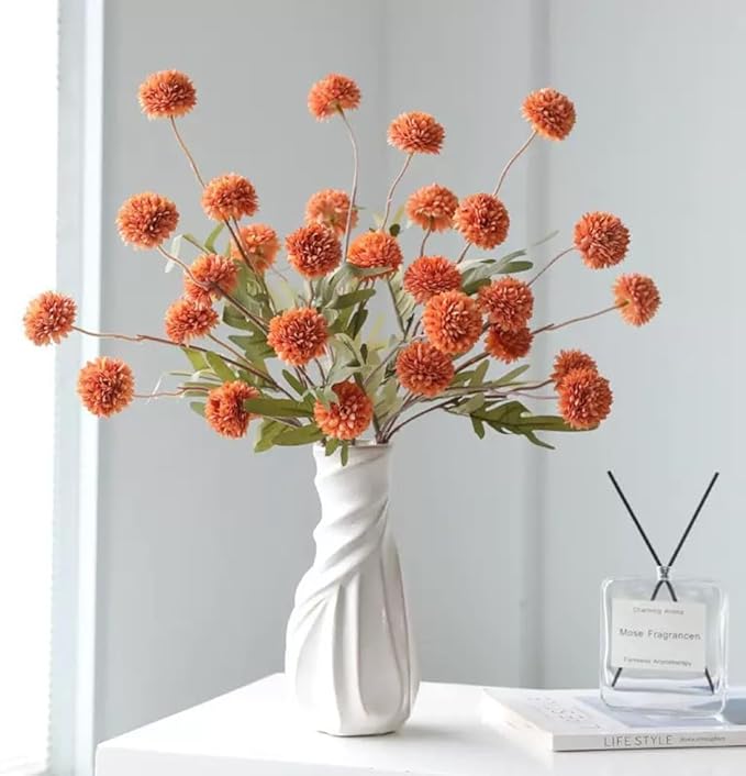 Artificial Flowers for Vases 20.5 Inch 10 Stems， Silk Dried Fake Mums Bouquet Indoor Faux Floral Arrangements for Decoration (Orange)