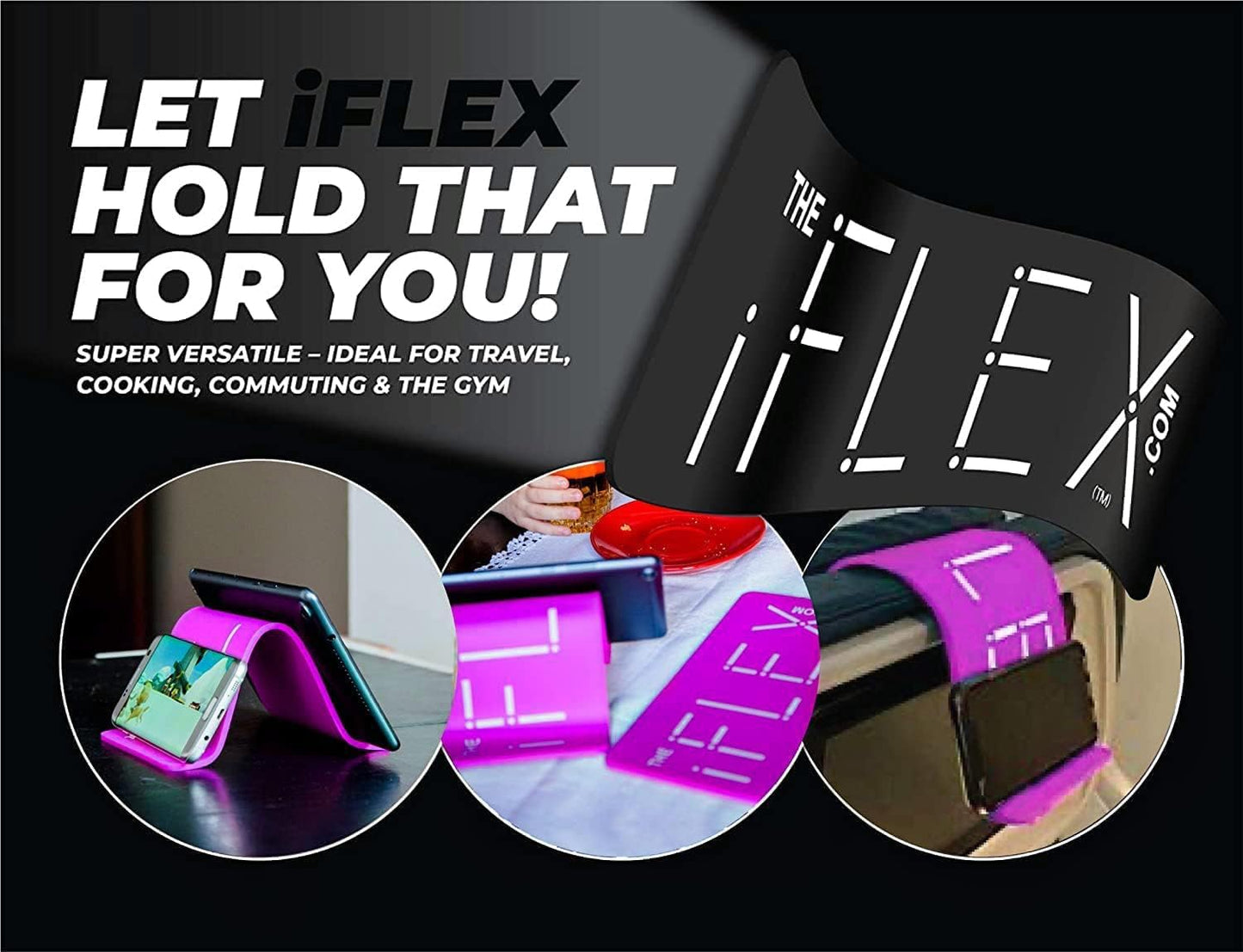 iFLEX Mini Flexible Phone Holder for Travel, Work, and Home, Non-Slip Grip, Strong and Durable (Purple)