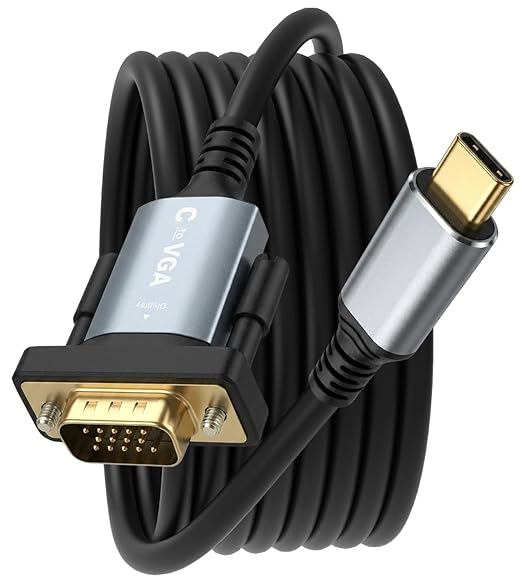 6FT USB C to VGA Cable 1080P@60Hz, VGA to USB C Adapter Cord [Thunderbolt 3/4 compatible] for iPhone 15 Pro/Max, MacBook Pro/Air 2023, iPad Pro, iMac, S23, XPS 17, Surface Book 3 - Gold-Plated