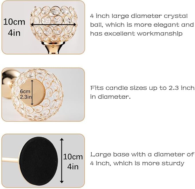 VINCIGANT Gold Crystal Candle Holders Set of 2,Pillar Candlesticks for Table Centerpieces, Christmas Home Decor Wedding Party Housewarming Gift