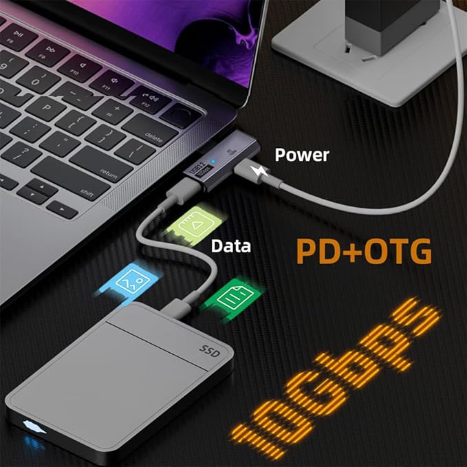 xiwai USB-C Splitter 1 in 2 Out Charger Connector Type-C Female USB3.0 10Gbps Data OTG & 100W PD Power Adapter for Laptop Tablet Phone