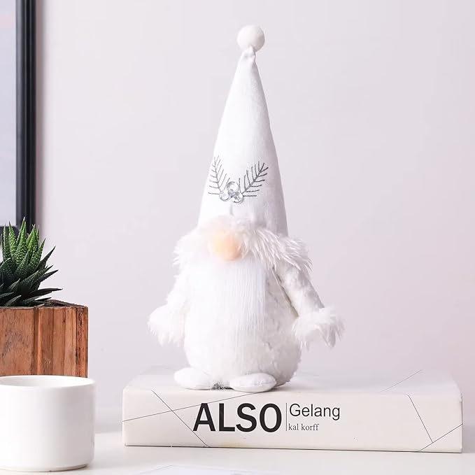 2 PC Christmas Gnomes Decoration Velvet Gnomes Swedish Tomte Handmade Scandinavian Figurine Nordic Plush Fall Winter Farmhouse Ornaments Home Decor Gift, White Silver Sequins, 10.6 Inch