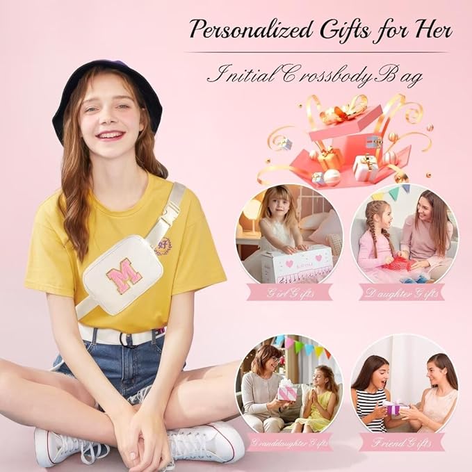 YOOLIFE Thank You Gifts for Women - Birthday Gifts for Women, Personalized Gifts for Women Mom Friend Sister Teacher Girlfriend Wife Her, Initial Belt Bag Crossbody Bags, Pink O