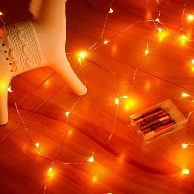 Mikasol Fairy Lights Battery Operated, 1 Pack Mini 3*AAA Battery Powered Copper Wire Led Starry String Lights Firefly Lights for Bedroom, Christmas, Parties, Decoration (5m/16ft Orange)