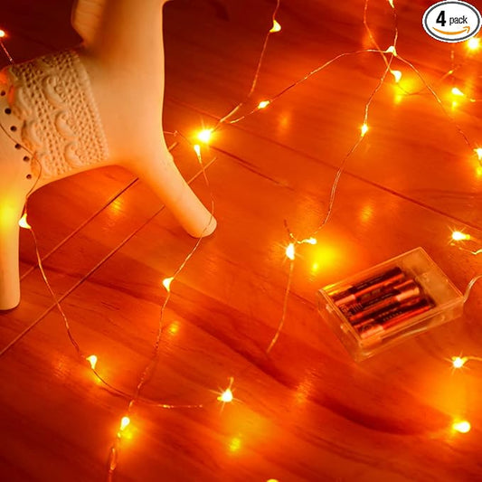 Mikasol Fairy Lights Battery Operated, 4 Pack Mini 3*AAA Battery Powered Copper Wire Led Starry String Lights Firefly Lights for Bedroom, Christmas, Parties, Decoration (5m/16ft Orange)