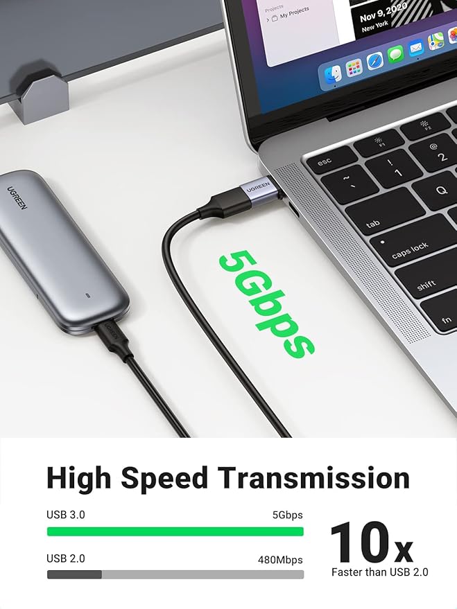 UGREEN USB-C Adapter (2 Pack), USB-C Male to USB 3.0 Female Adapter for MacBook Pro, iPhone 15 Plus, iPad Pro and More Type-C or Thunderbolt 3 Devices