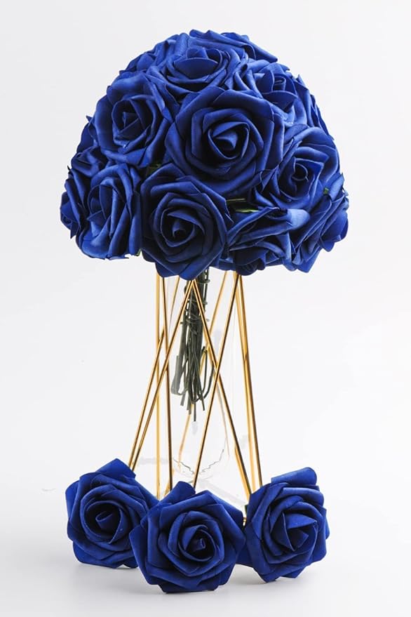 Royal Blue Roses Artificial Flowers (Near Navy Blue) 50 PCS, Fake Rose Flower Heads Flowers with Stem for DIY Bouquets Wedding Decorations Centerpieces Arrangements Party Home Decor