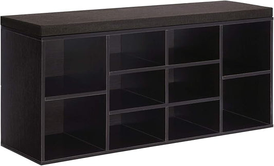 VASAGLE CUSTOS Collection - Shoe Bench, Storage Bench with Padded Seat, Entryway Bench with 10 Compartments, for Bedroom, 11.8 x 40.9 x 18.9 Inches, Espresso Brown and Chestnut Brown ULHS10BR