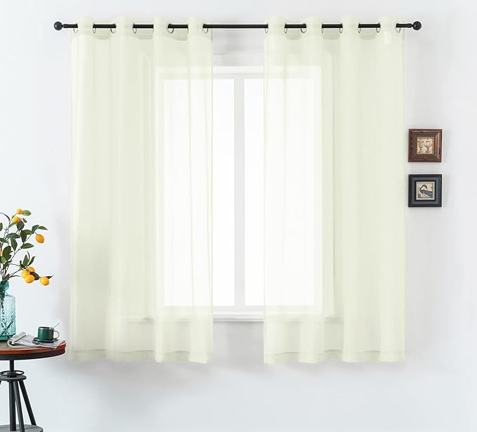 DUALIFE 63 Inch Length Curtain Drapes for Bedroom Grommet Light Filtering Semi Sheer Farmhouse Style Living Room Curtains 2 Panels 52X63 Inches Cream Beige
