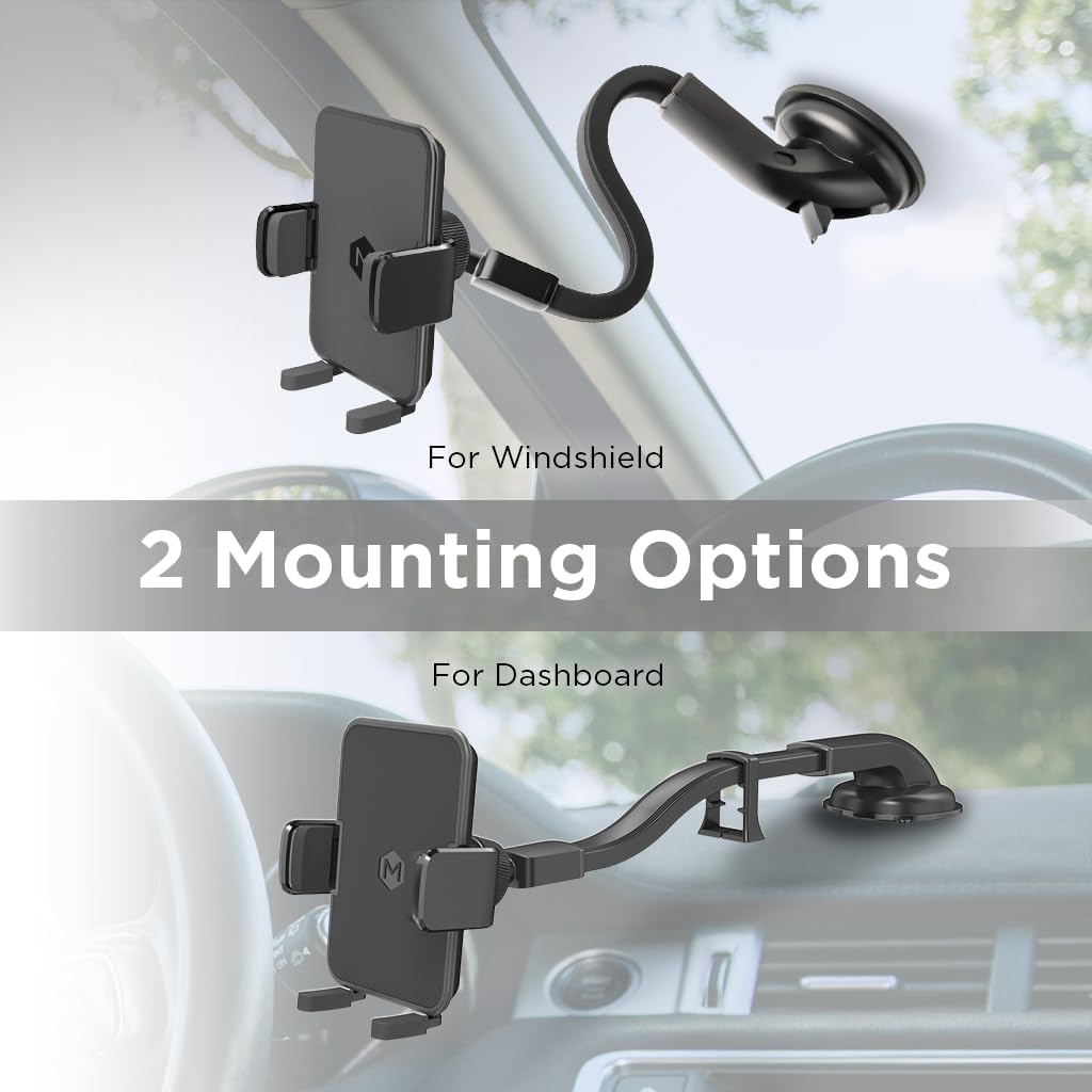 Phone Holder for Car Dash & Windshield, Flexible Gooseneck Phone Mount with Cradle Feet & Adjustable Holder Grips,