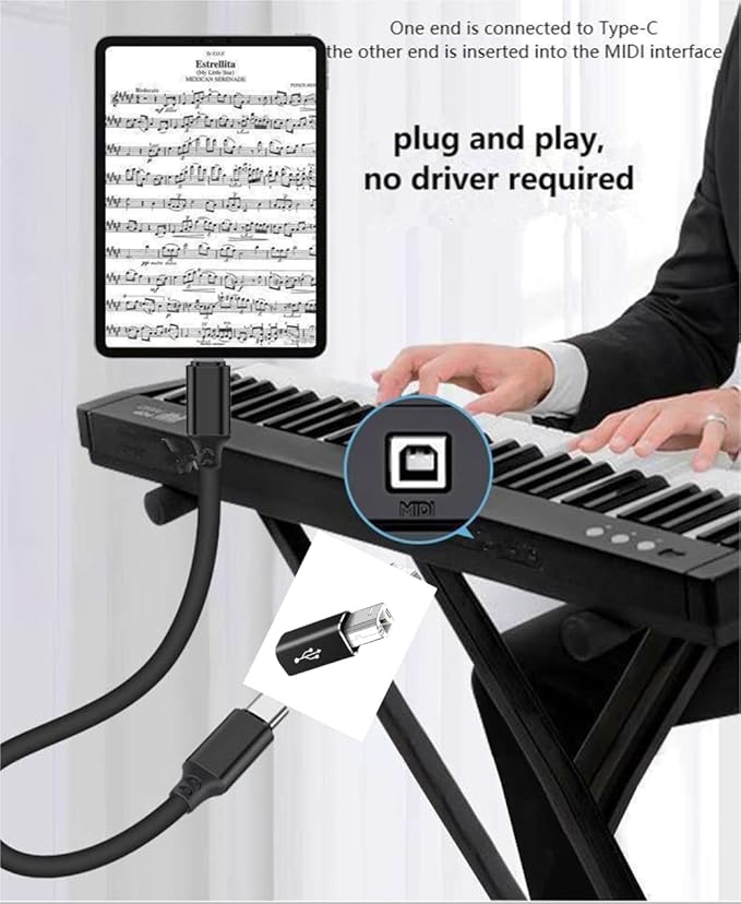 USB C Female to Printer Male USB B Convert Adapter Type C to MIDI Connector for Printer MIDI Electric Piano &Type-C Device/Laptop 2pcs