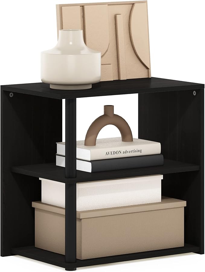 Furinno Romain Side Table, 2-Tier End Table with Open Shelf, Night Stand, Bedside Table, for Living Room, Bedroom, Espresso