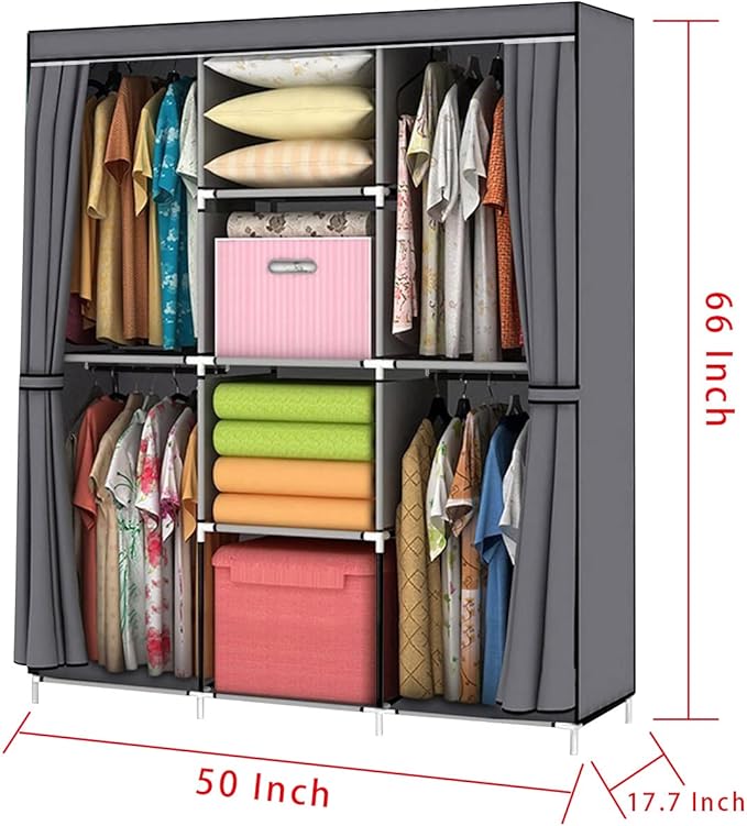 YOUUD Portable Clothes Storage Closet Organizer - Gray