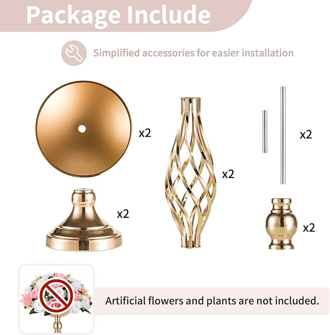 2 Pcs Versatile Metal Flower Arrangement & Candle Holder Stand Set for Wedding Party Dinner Centerpiece Event Restaurant Hotel Decoration (Gold, 2 x S)