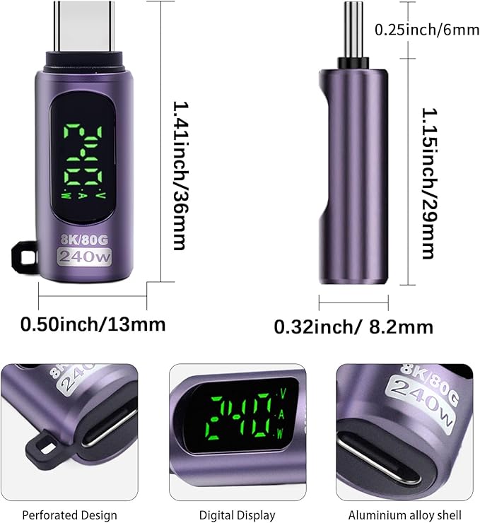 Duttek USB C Extension Adapter 240W PD, 80Gbps, 8K@60Hz Video, USB C Male to Female Extender Digital Display for Thunderbolt 5 Cable, iPhone 15/16, Hub, Laptops,Game Controller. Purple, 2 Pack