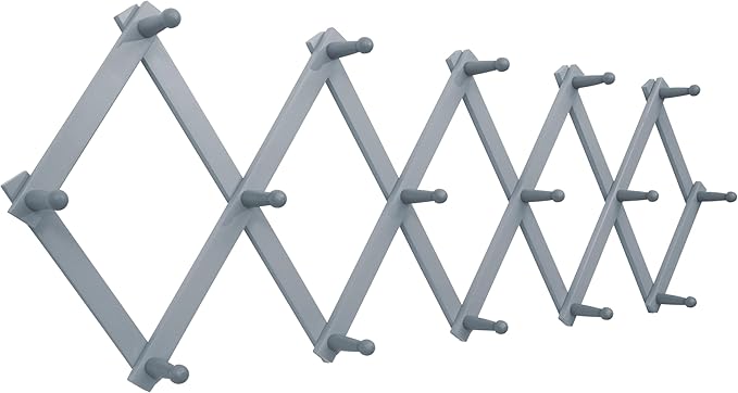 SKOLOO Accordion Wall Hanger with 16 Hooks, Modern Expandable Coat Rack Hat Rack for Wall, Solid Wooden, Dusty Gray Oak