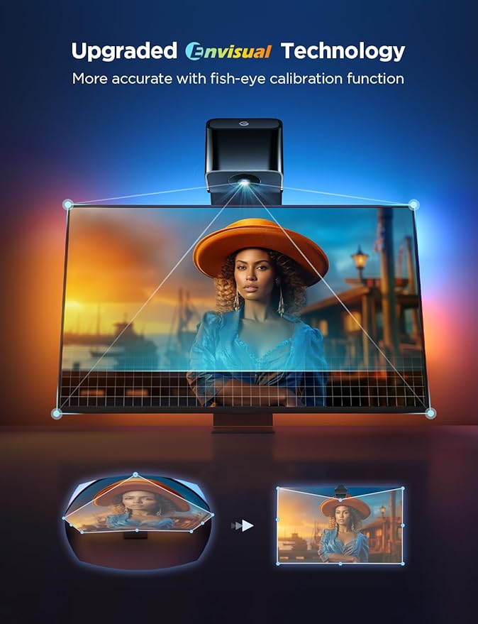 Govee TV Backlight 3 Lite with Fish-Eye Correction Function Sync to 75-85 Inch TVs, 16.4ft RGBICW Wi-Fi LED Strip Lights with Camera, 4 Colors in 1 Lamp Bead, Voice and APP Control, Adapter