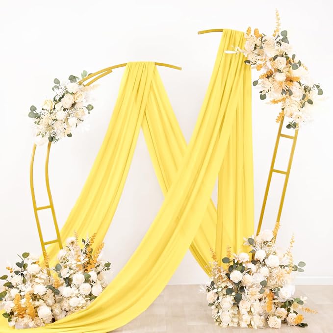 Socomi Wedding Arch Draping Fabric 2 Panels 29" x 19Ft Sheer Chiffon Curtain Drapes 6 Yards for Wedding Ceremony Birthday Party Decoration Yellow Gold