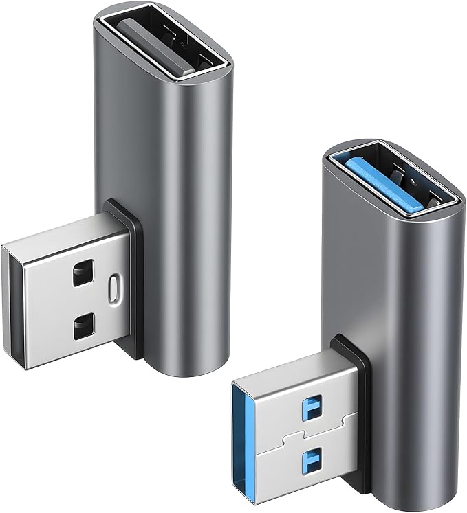 2 PCS USB 90 Degree Adapter 90 Degree USB A Right Angle Adapter Male to Female Converter Extender for Laptop, Power Bank, Charger, Phone, Pad, Pc (Gray)