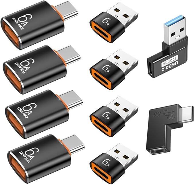USB to USB C Adapter, 120W USB C to USB Female Adapter for MacBook Pro/Air,iPad,Thunderbolt 4 Converter, iPhone. A to A Adapter for Cable Expansion. (10-Pack)