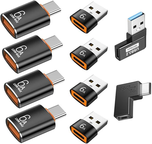 USB to USB C Adapter, 120W USB C to USB Female Adapter for MacBook Pro/Air,iPad,Thunderbolt 4 Converter, iPhone. A to A Adapter for Cable Expansion. (10-Pack)