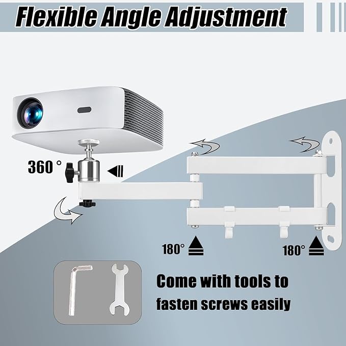 2-Be-Best Projector Wall Mount 14" Foldable Arm Mount Universal Projector Mounts Adjustable Bracket 1/4" M4 M6 Screw Size Quality Cold-Rolled Steel Upgraded White