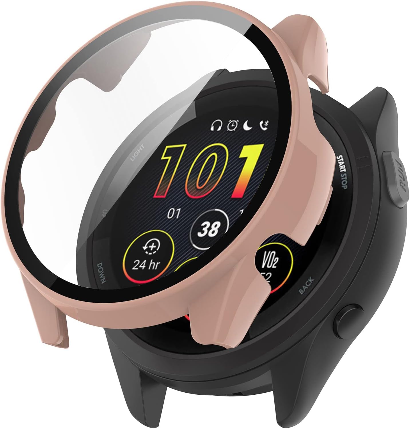 Protective Case for Garmin Forerunner 265/265S with Screen Protector, Anti-Drop Hard PC Full Cover (Pink/Apricot/Clear)