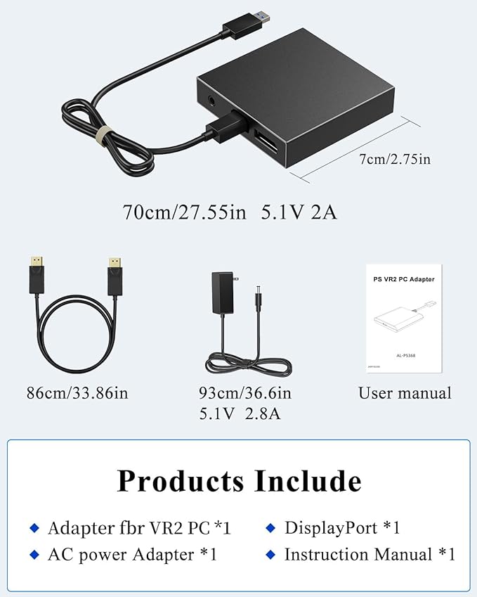 Adapter for VR2 Headset, VR2 to PC Converter for SteamVR Gaming on Windows, Stable Signal, Durable Aluminum Alloy Housing,PV2 Compatible with VR2