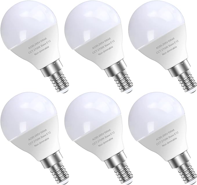 6 Pack E12 LED Candelabra Light Bulbs, 60 Watt Equivalent, Warm White 2700K, 120V Chandelier Llight Bulb, A15 / G45 Shape Ceiling Fan Light Bulbs, Bright Small Bulb Non-Dimmable