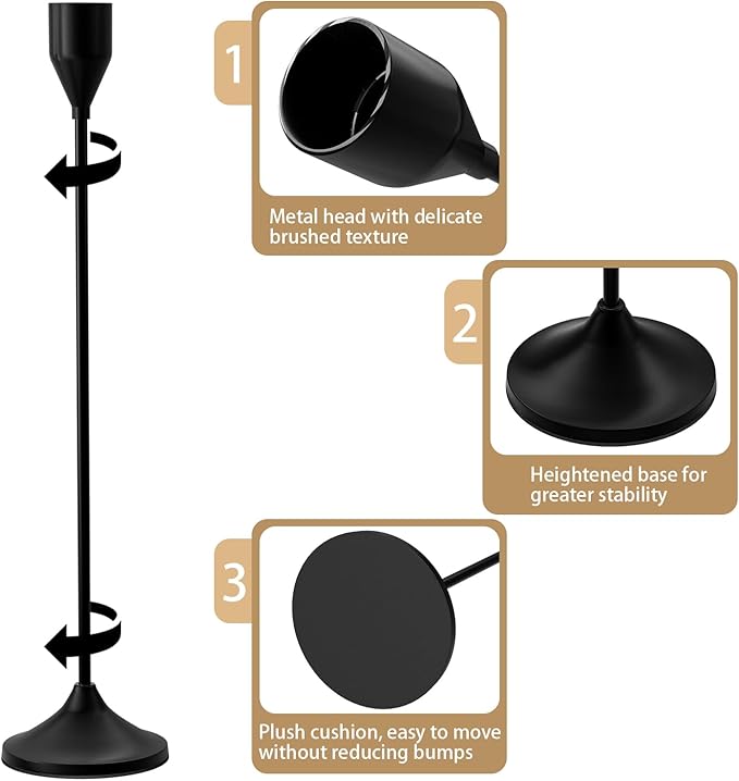 Brass Black Metal Taper Candle Holder, Vintage Candlestick Holders, Candle Sticks Holder Decor for Wedding Wedding, Dinning, Party, Fits 3/4 inch Thick Candle&Led Candles (Set of 6 Pcs)