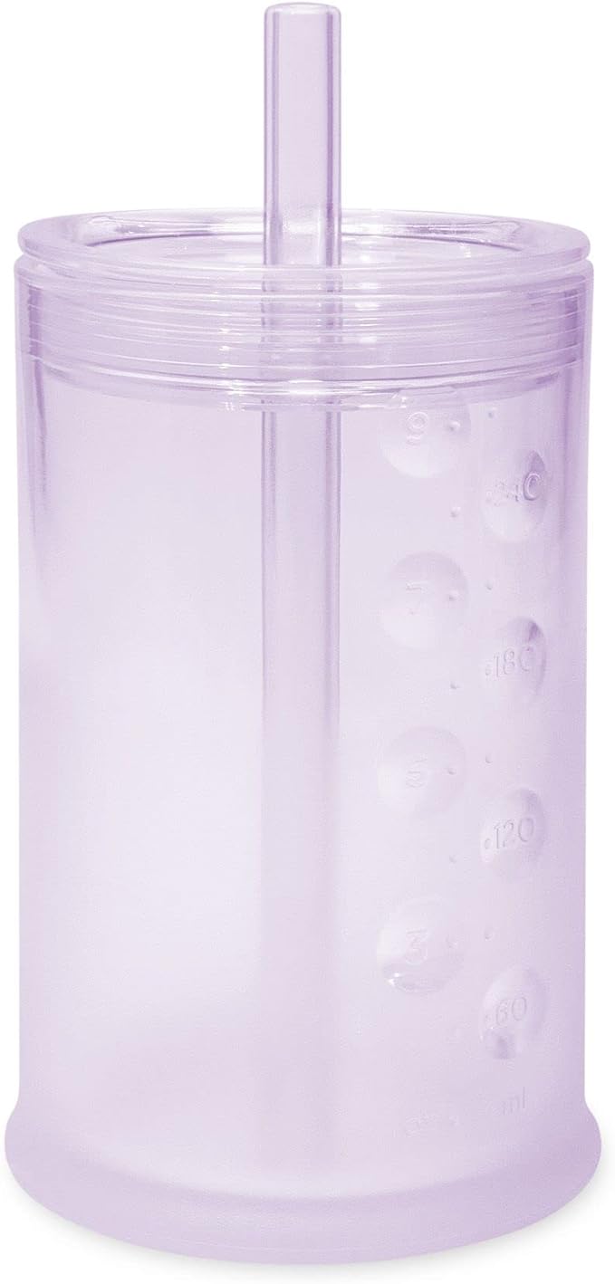 Olababy Clear View Silicone Training Cup with Straw Lid | Toddler Sippy Trainer 12mo+ | Unbreakable Water Drinking Cups for Kids 2yr+ | Baby Led Weaning & Feeding Supplies (Lilac, 9 oz)