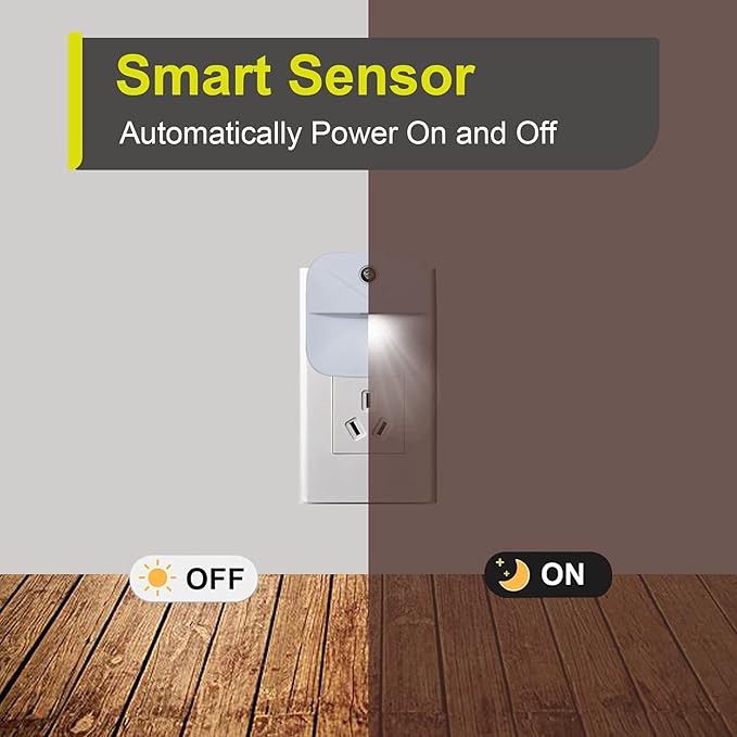 6 Pack Night Light Plug in, White LED Nightlights with Smart Dusk to Dawn Sensor, Plug into Wall Nightlights Suitable for Bedroom, Bathroom, Hallway, Kitchen, Stairs, Kids, Adults